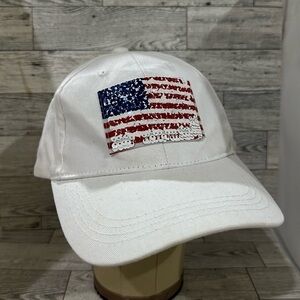 Fourth of July American flag sequins white baseball cap hat